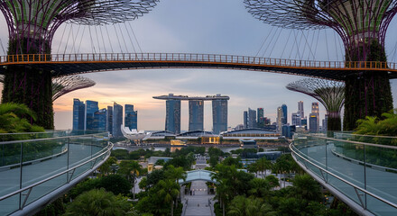 Fototapeta premium Gardens by the Bay Supertree Skyway Singapore Cityscape