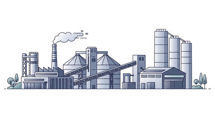 Industrial complex with silos and chimneys, representing manufacturing and production. © Asrofi