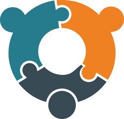 Abstract Puzzle Piece People Logo Representing Unity Collaboration and Problem Solving Success