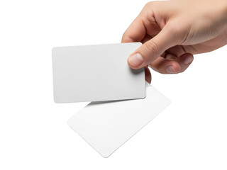 Fototapeta premium Hand holding blank card isolated on transparent background
