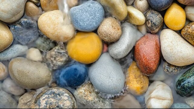 A close-up of colorful pebbles in water, showcasing natural beauty.