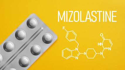 Mizolastine antihistamine medication concept, allergy relief treatment, pharmaceutical tablet for hay fever and allergic rhinitis, modern healthcare and medicine