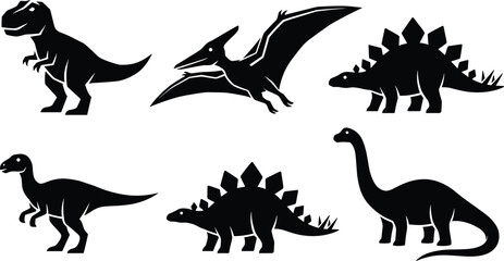 Dinosaur silhouette set T rex pterodactyl stegosaurus and brachiosaurus black vector illustration collection isolated on white background © Art_By_Shoriphul