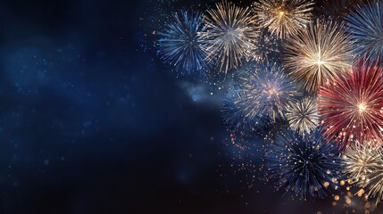 Vibrant Firework Display Against Dark Blue Background Celebrating Festive Occasion With Bursting Light And Colors Creating A Sense Of Excitement And Wonder