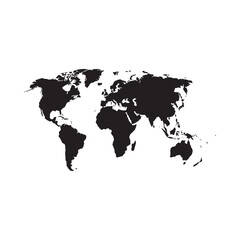 Stylized black silhouette of the world map with continents and oceans © NASRIN