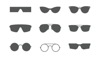 Sunglasses silhouette vector icon set with various eyewear frames and fashion sun glasses shapes for minimalist design