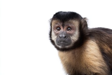 Obraz premium Capuchin monkey gazing attentively on white studio background