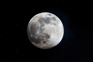 Full moon showing surface craters against black sky