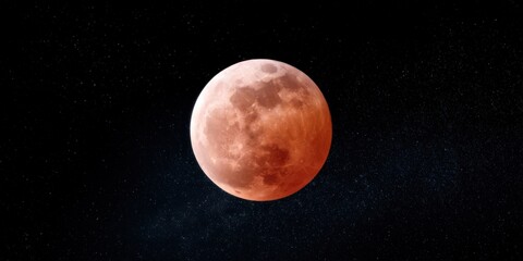 Naklejka premium Full moon during blood eclipse against deep starfield background