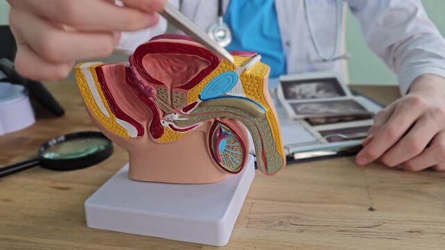 Understanding male reproductive anatomy with a model in a clinic setting