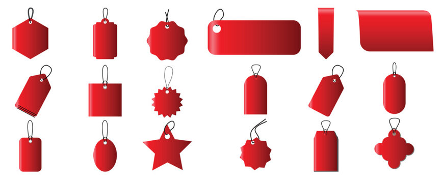 set of red  blank red price tags and labels in various shapes, perfect for marketing, promotional campaigns, and retail sales