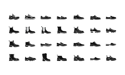Naklejka premium shoe silhouette icon bundle black footwear set vector pack illustration, easily editable.