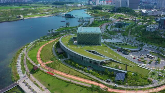 aerial view of the city, building of city, bridge of city