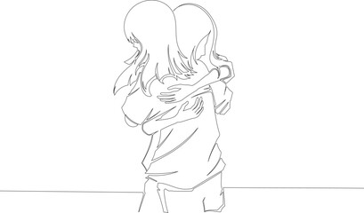 Obraz premium Continuous One Line Drawing of Two Women Hugging Each Other eps10