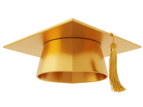 Golden graduation cap with tassel golden color academic achievement isolated on a transparent background