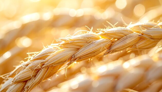 Golden Wheat Ears in Sunlight Closeup.