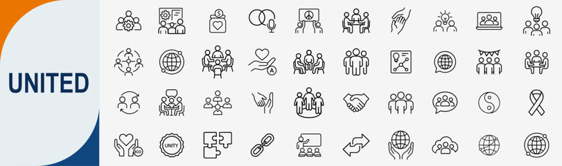 United team and social community icons set, outline symbols for cooperation partnership solidarity charity and human connection vector illustration © RayZing  
