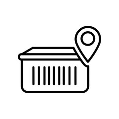 Minimalist location pin on open empty trash bin recycling waste management icon
