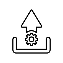 Black and white gear icon with upward arrow symbolizing growth and success in business