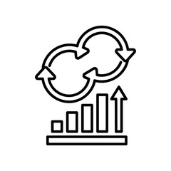 Business Growth Graph with Circular Arrows Icon, Black Line Art on White