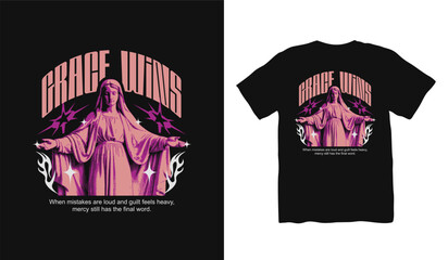 Grace Wins Christian Streetwear Vector T-shirt, Brutalism Design . Faith Graphic T shirt. Jesus T shirt Design for Print on Demand, Urban T-shirt Design