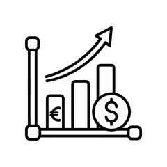 Euro to Dollar Exchange Growth Chart with Rising Arrow and Coins Business Success Concept