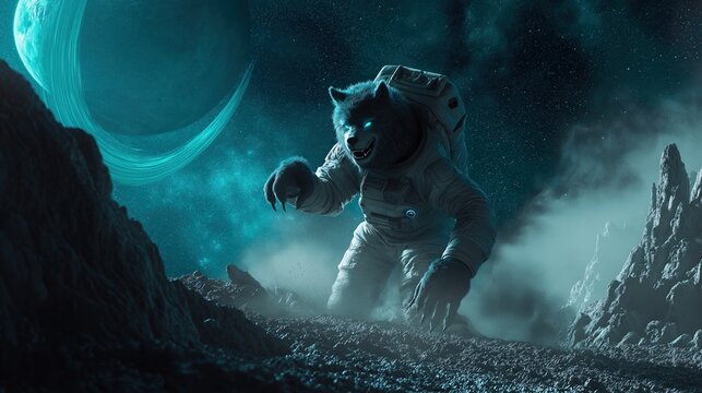 Astronaut Bear Exploring Alien Landscapes