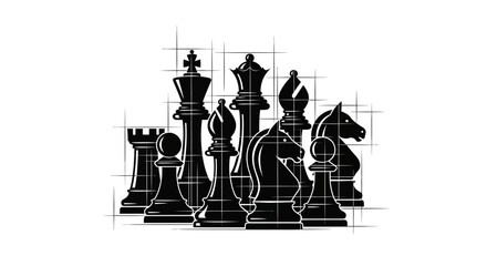 Black chess pieces arranged on grid lines strategy and game concept © Kamola