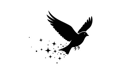Black bird silhouette flying with sparkles freedom and magic concept whimsical design element © Kamola