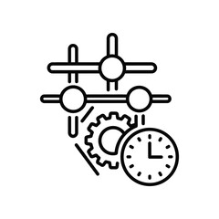 Hand drawn gear clock time management productivity concept sketch line art black white
