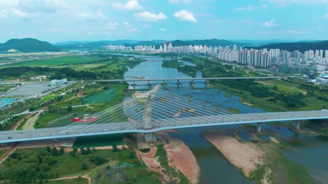 aerial view of the city, building of city, bridge of city