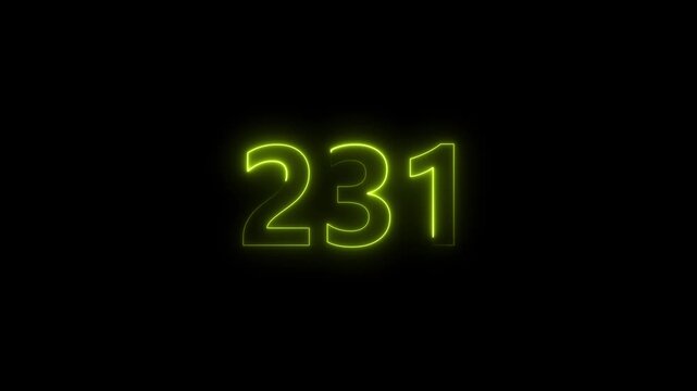 Modern luminous 231 digital number typography motion graphic..