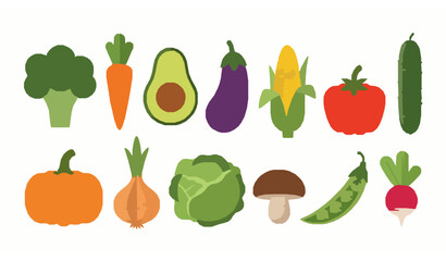 Fototapeta premium Cute Cartoon Vegetable Characters Flat Colorful Healthy Food Vector Set