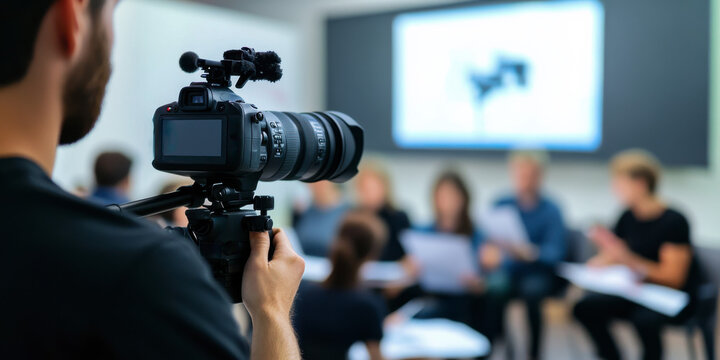 Cameraman Filming Conference Presentation