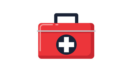 Obraz premium Red first aid kit with white cross on black circle