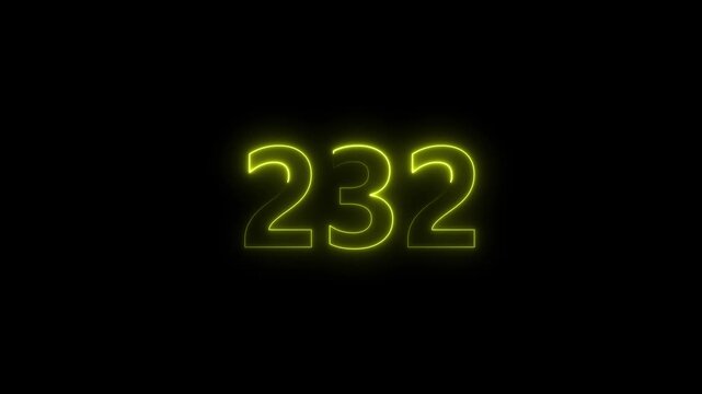 Modern luminous 232 digital number typography motion graphic..