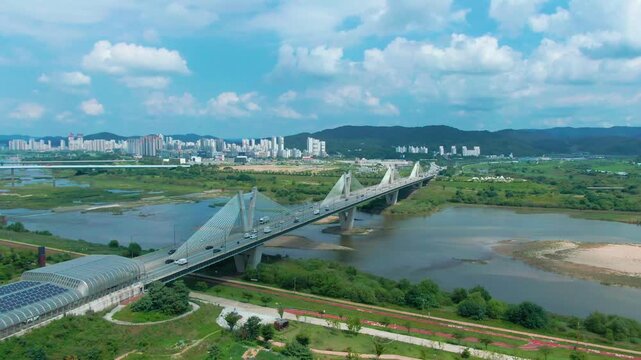 aerial view of the city, building of city, bridge of city