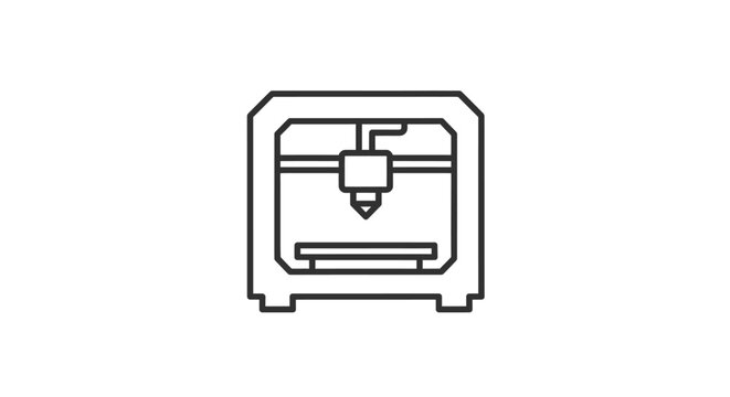 Outline 3D Printer Icon on Isolated White Background Representing Additive Manufacturing and Modern Technology