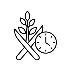 Minimalist clock crossed with olive branch sketch vector time peace concept