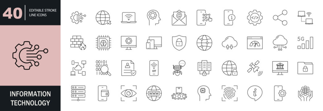 Information technology icon set. Editable line icons. Vector illustration.