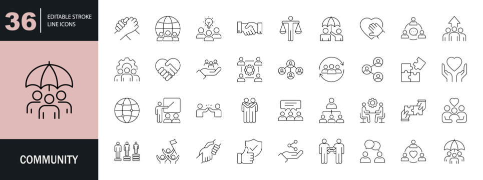 Community icon set. Editable line icons. Vector illustration.