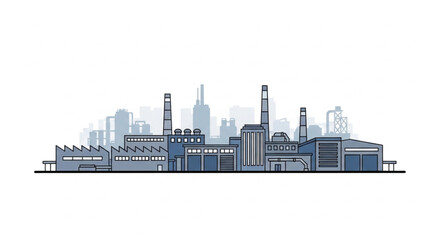 Obraz premium Industrial complex silhouette against a clear sky, urban landscape.