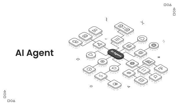 AI Agent Automation, Visualizing Data Flow and Workflow Processes on a Futuristic Digital Interface