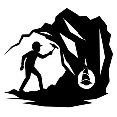 A lone hiker explores a vast and mysterious mountain landscape Vector