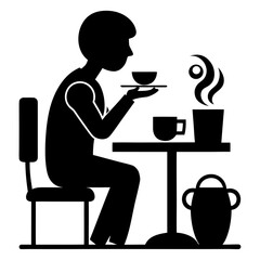 Person enjoying a quiet moment with a cup of hot coffee Vector