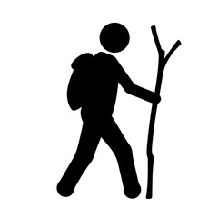Person with a backpack walking with a cane in a minimalist style Vector