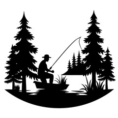 A peaceful moment of fishing in a quiet forest lake Vector