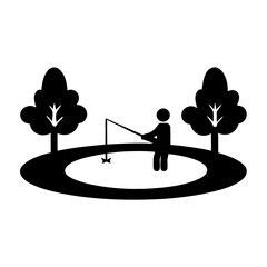 Person fishing in a small inflatable pool in a surreal setting Vector