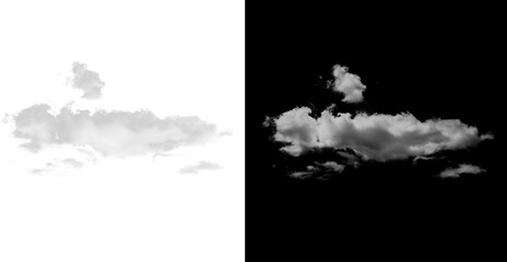 Fototapeta premium Fluffy white clouds on black and transparent backgrounds side by side