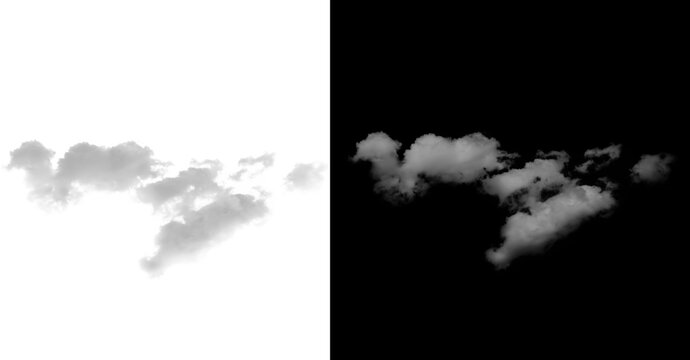 Multiple small white clouds on a pure transparent background and black background